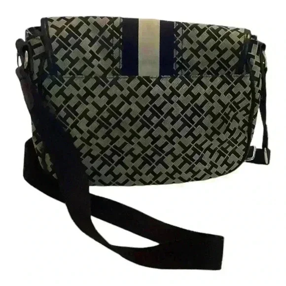 Tommy Hilfiger Women's Crossbody Bag Black/Tan TH Logo Monogram - Picture 2 of 3